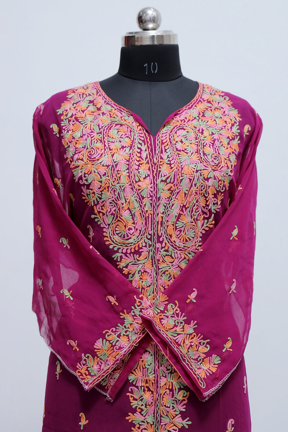 Purple Colour Aari Work Kurti With Front Back Thread