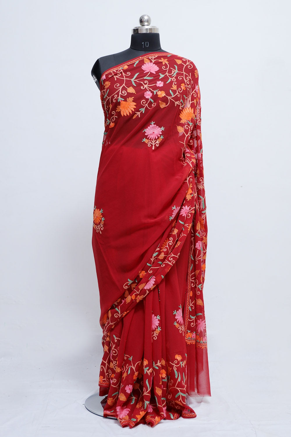 Alluring Red Colour Georgette Saree With Beautiful