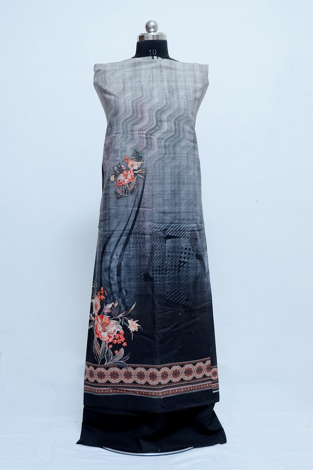 Attractive Charcoal Black Colour Beautifully Printed Suit