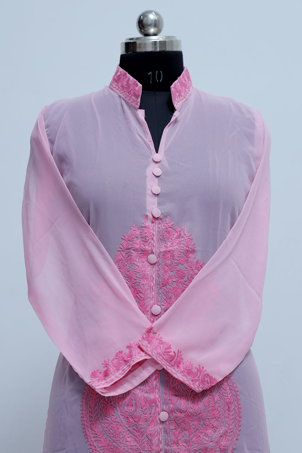 Baby Pink Colour Georgette Kashmiri Aari Work Designer