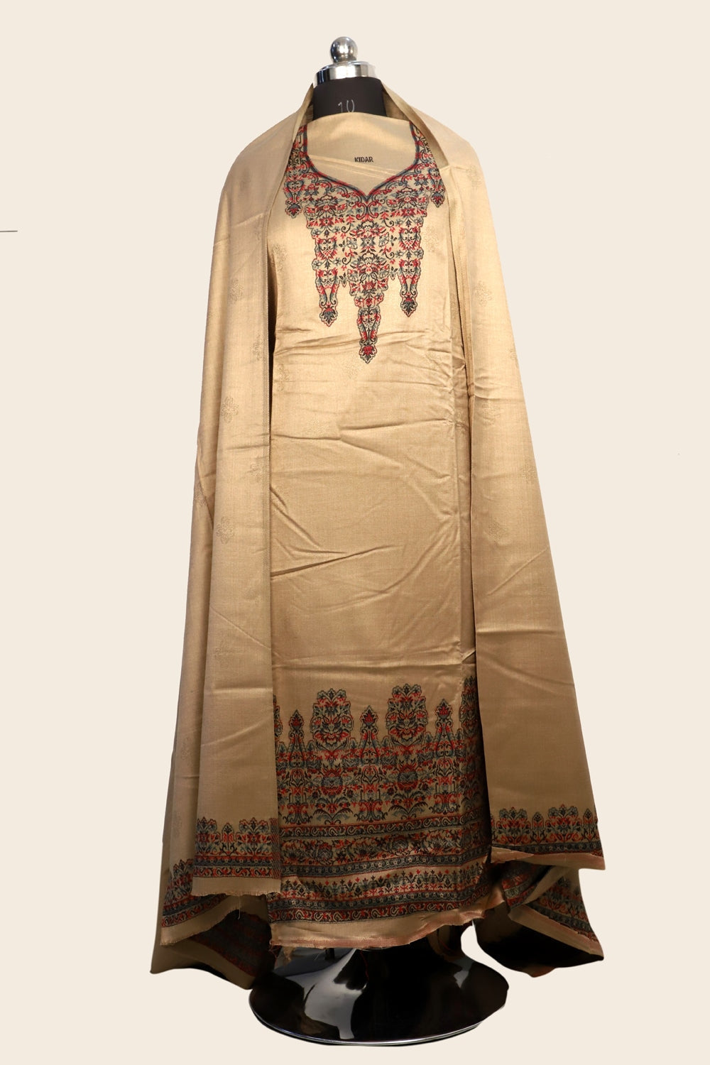 Beige Color Woolen Kashmiri Kani Work Unstitched Suit