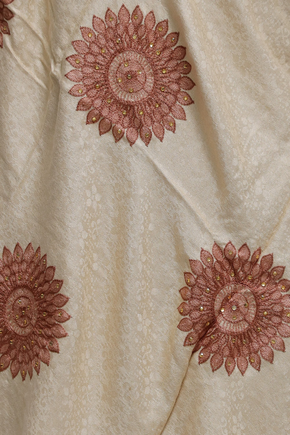 Beige Colour Aari Work Embroidered Stole Embellished