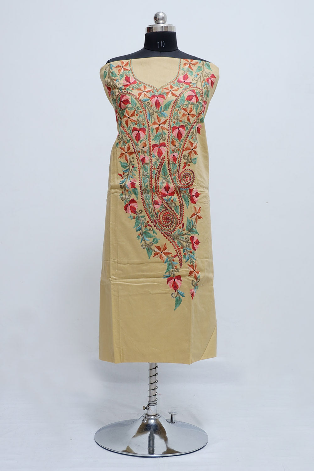 Beige Colour Cotton Suit With Over All Kashmiri Jaal Highly