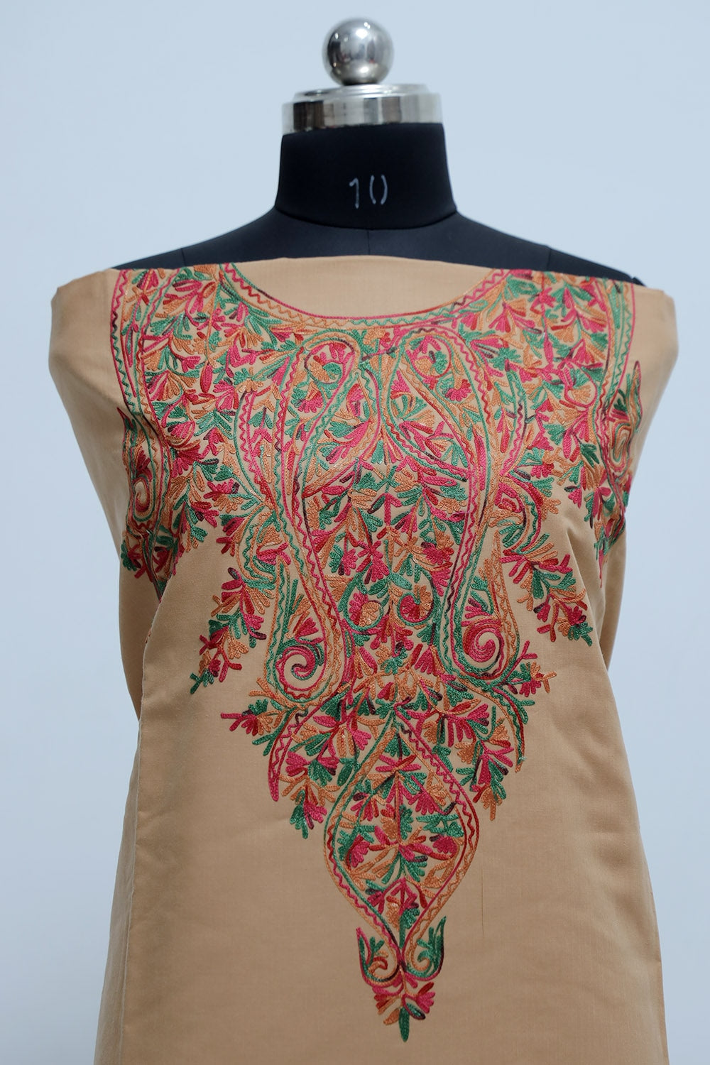 Beige Colour Heavy Neck Embroidery Designer Aari Work Suit