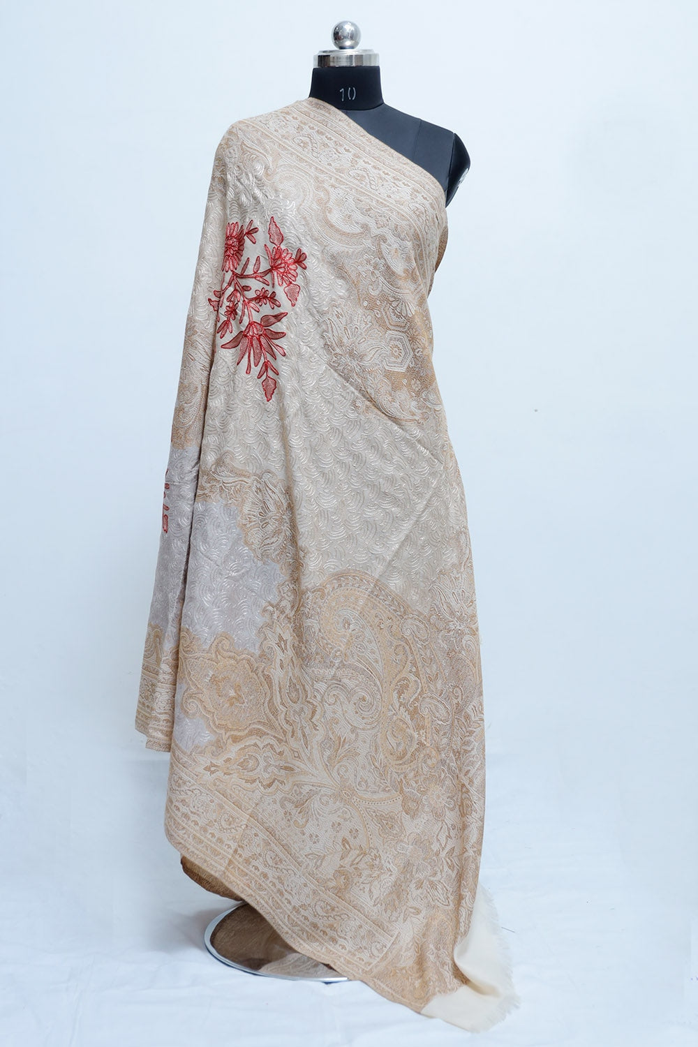 Beige Colour Jamawar Shawl With Kashmiri Aari Work Looks/