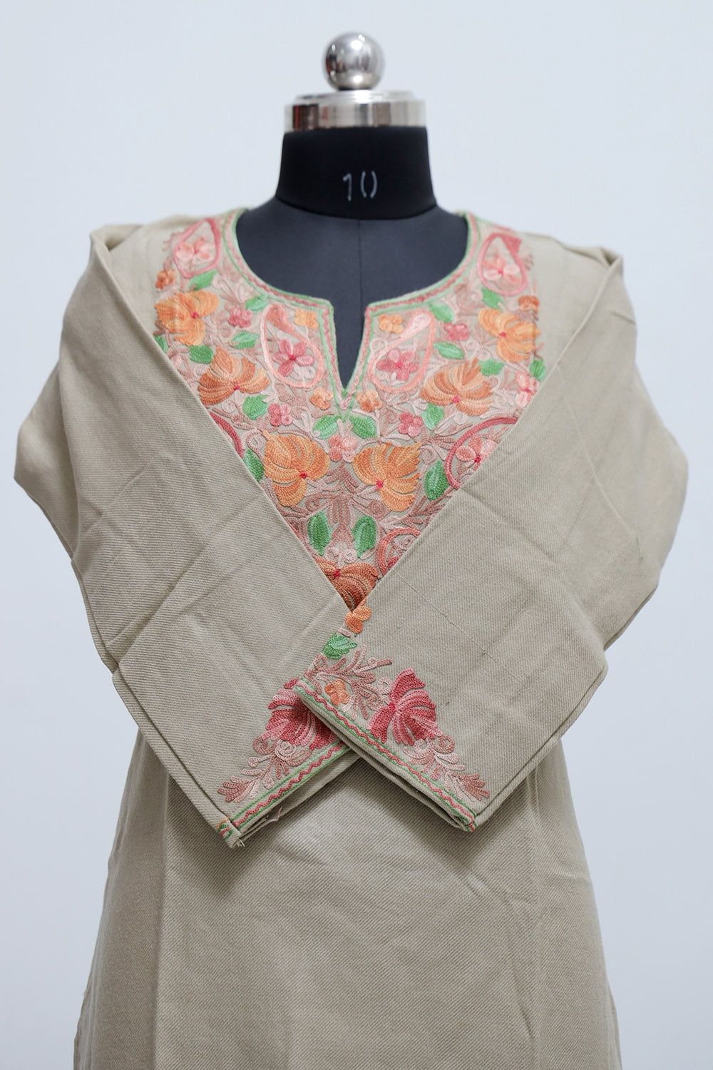 beige kashmir aari work designer embroidered woollen kurti semi stitched palazzo suits 779