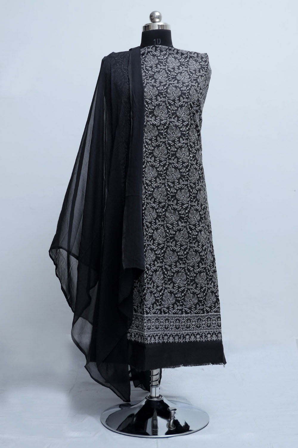 Black Color Kashmiri Sozni Work Woolen Unstitched Suit