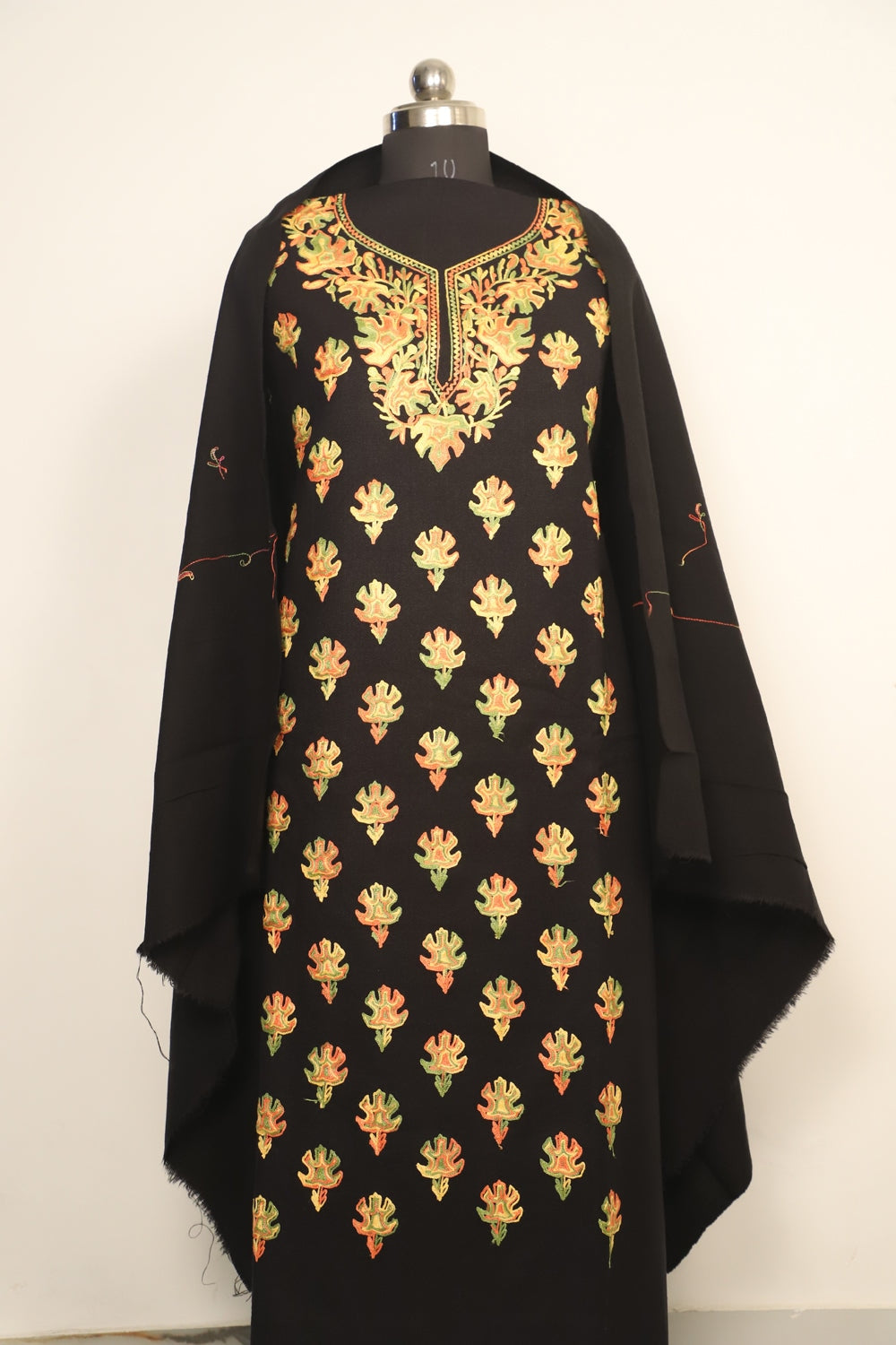 Black Color Kashmiri Woolen Aari Work Embroidered Unstitched