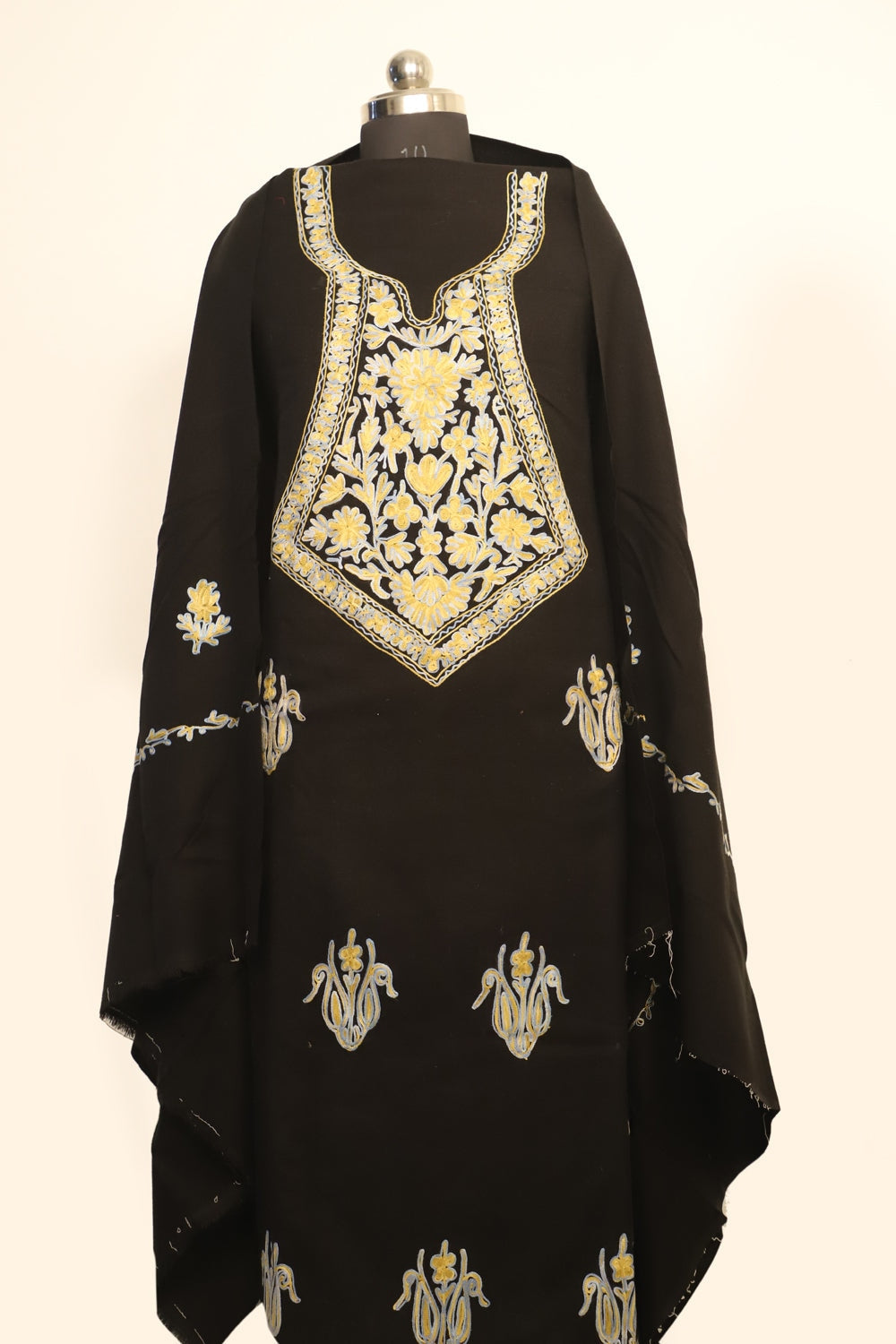 Black Color Kashmiri Woolen Aari Work Embroidered Unstitched