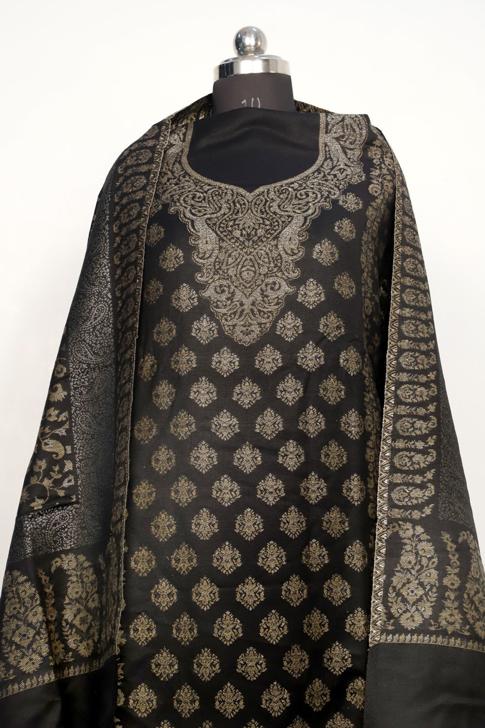 Black Color Woolen Kashmiri Kani Work Unstitched Suit