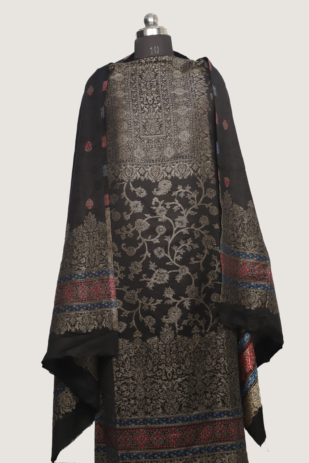 Black Color Woolen Kashmiri Kani Work Unstitched Suit