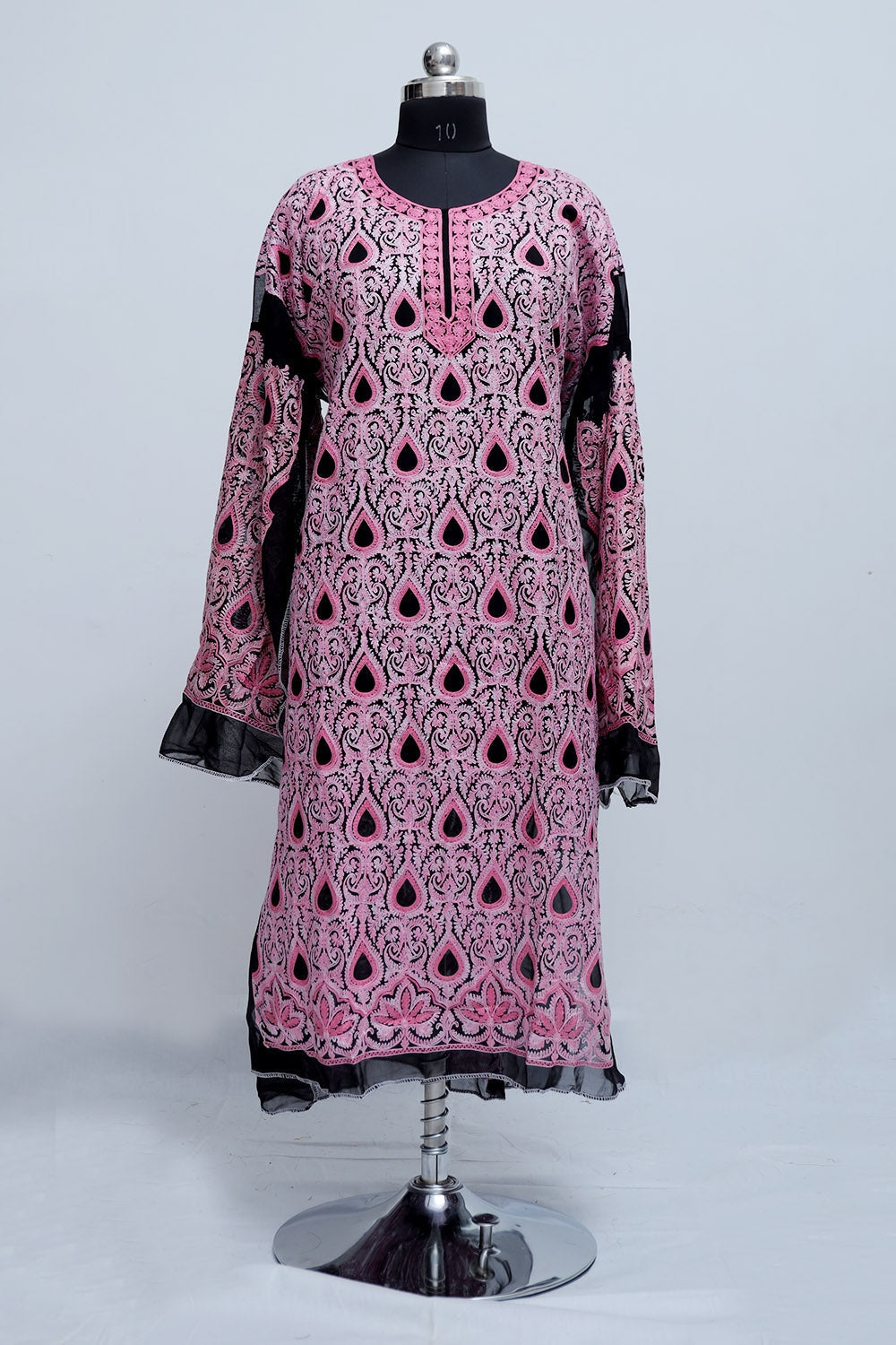 Black Colour Georgette Semi Stitched Kashmiri Kurti