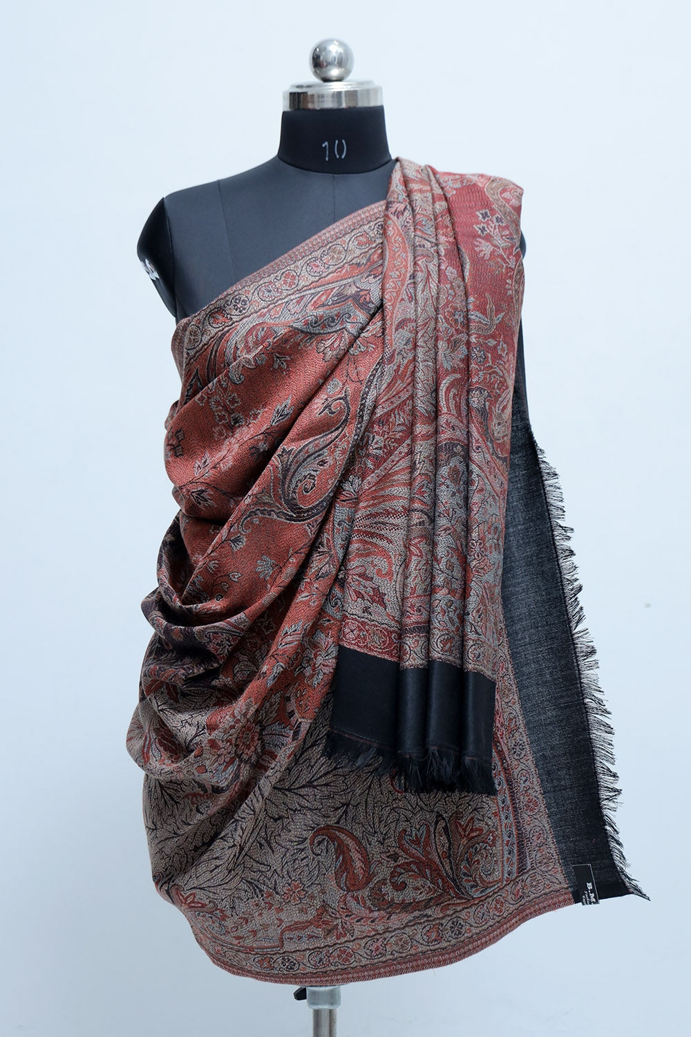 Black Colour Jamawar Shawl With Highly Defined Borders