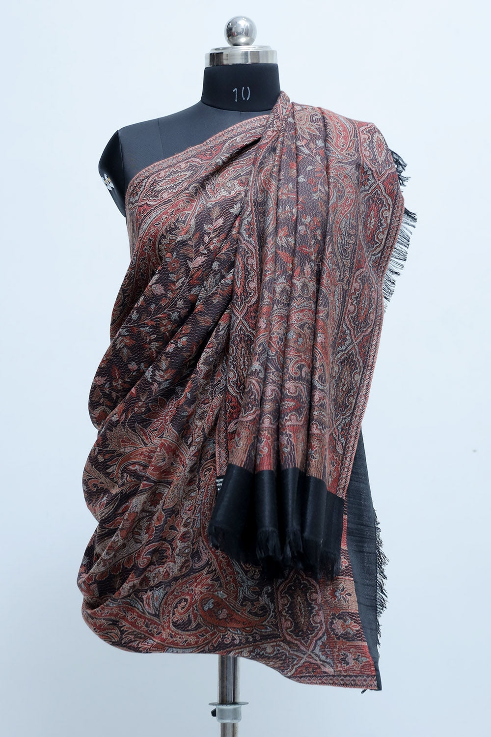 Black colour jamawar shawl with highly defined borders and all over