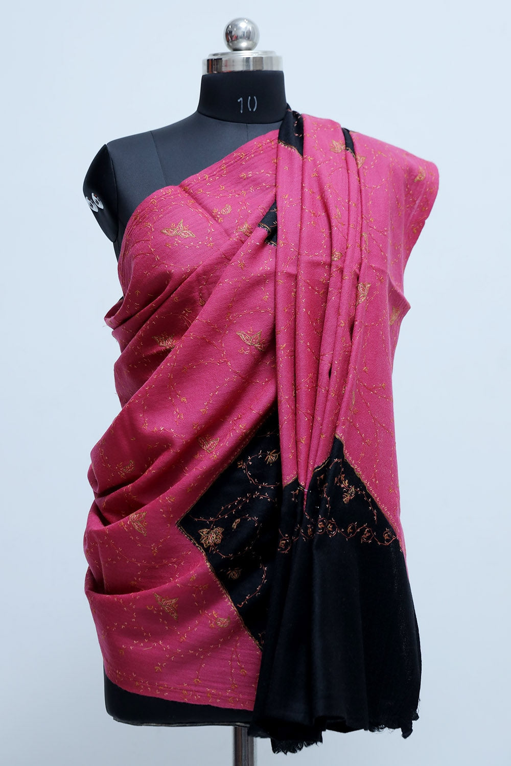 Black-Magenta Colour Kashmiri Sozni Work Shawl With Running