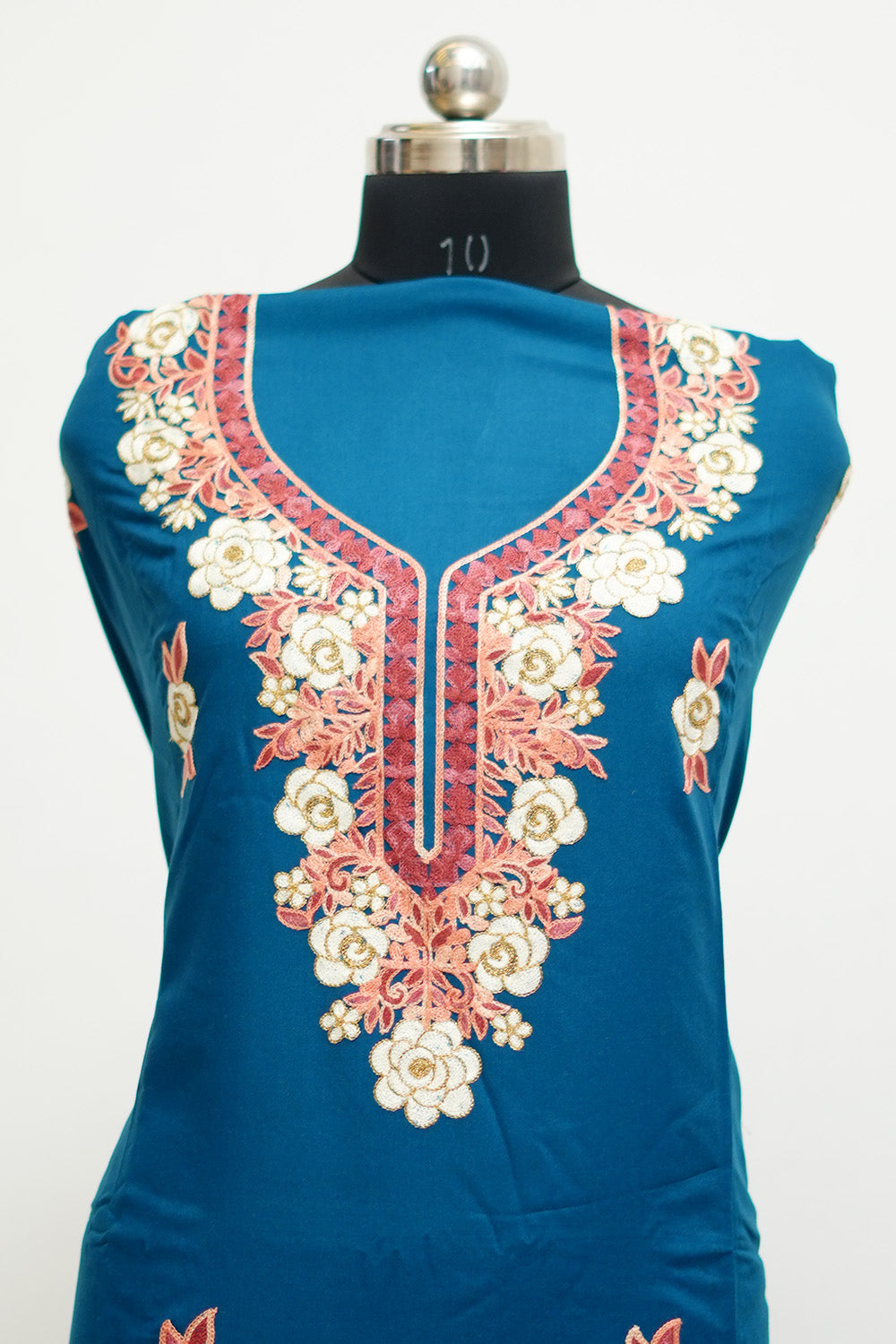 Blue Aari Work Salwar Kameez With Neckline Pattern