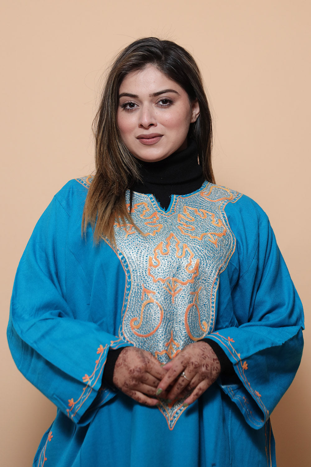 Blue Color Kashmiri Work Embroidered Phiran Enriched