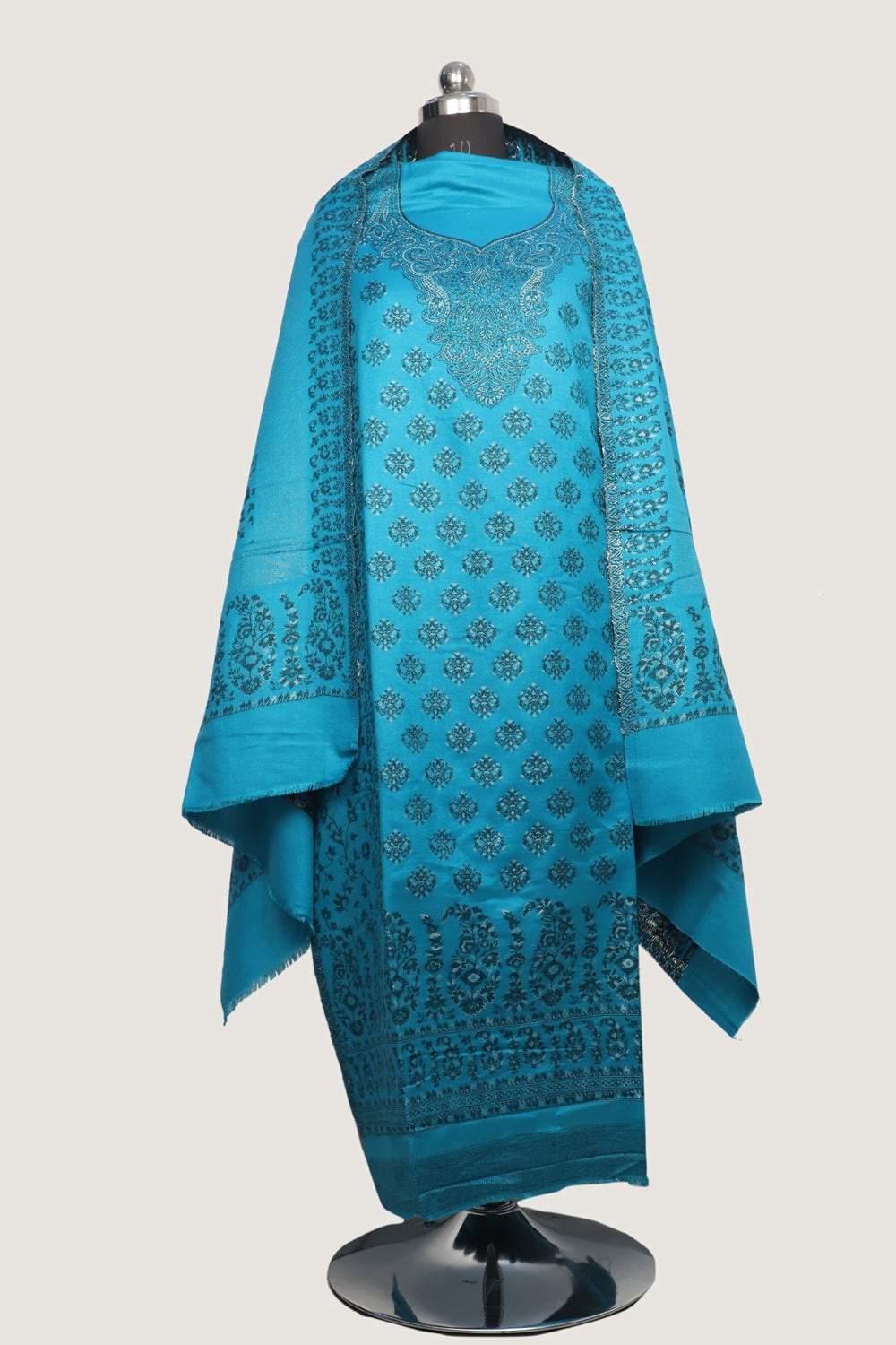 Blue Color Woolen Kashmiri Kani Work Unstitched Suit Fabric