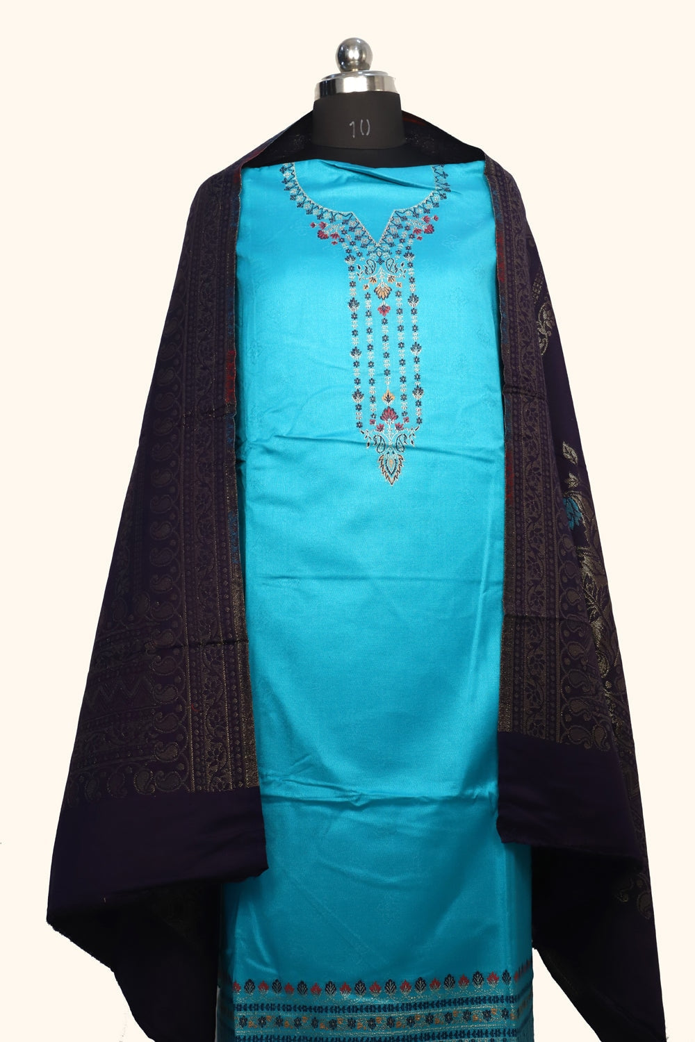 Blue Color Woolen Kashmiri Kani Work Unstitched Suit Fabric