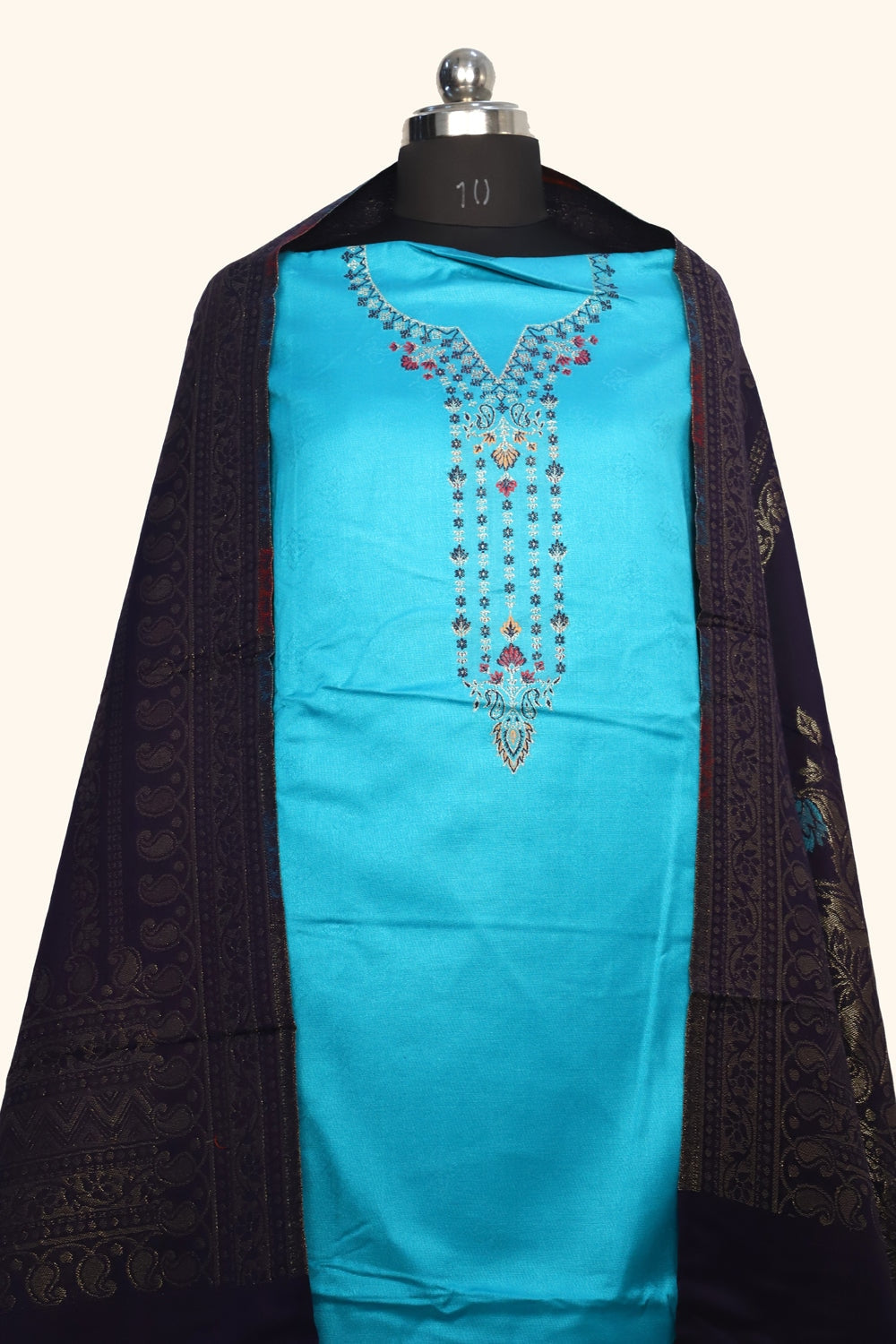 Blue Color Woolen Kashmiri Kani Work Unstitched Suit Fabric