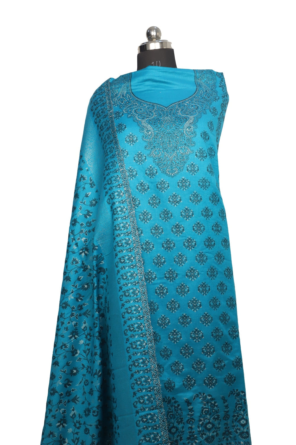Blue Color Woolen Kashmiri Kani Work Unstitched Suit Fabric