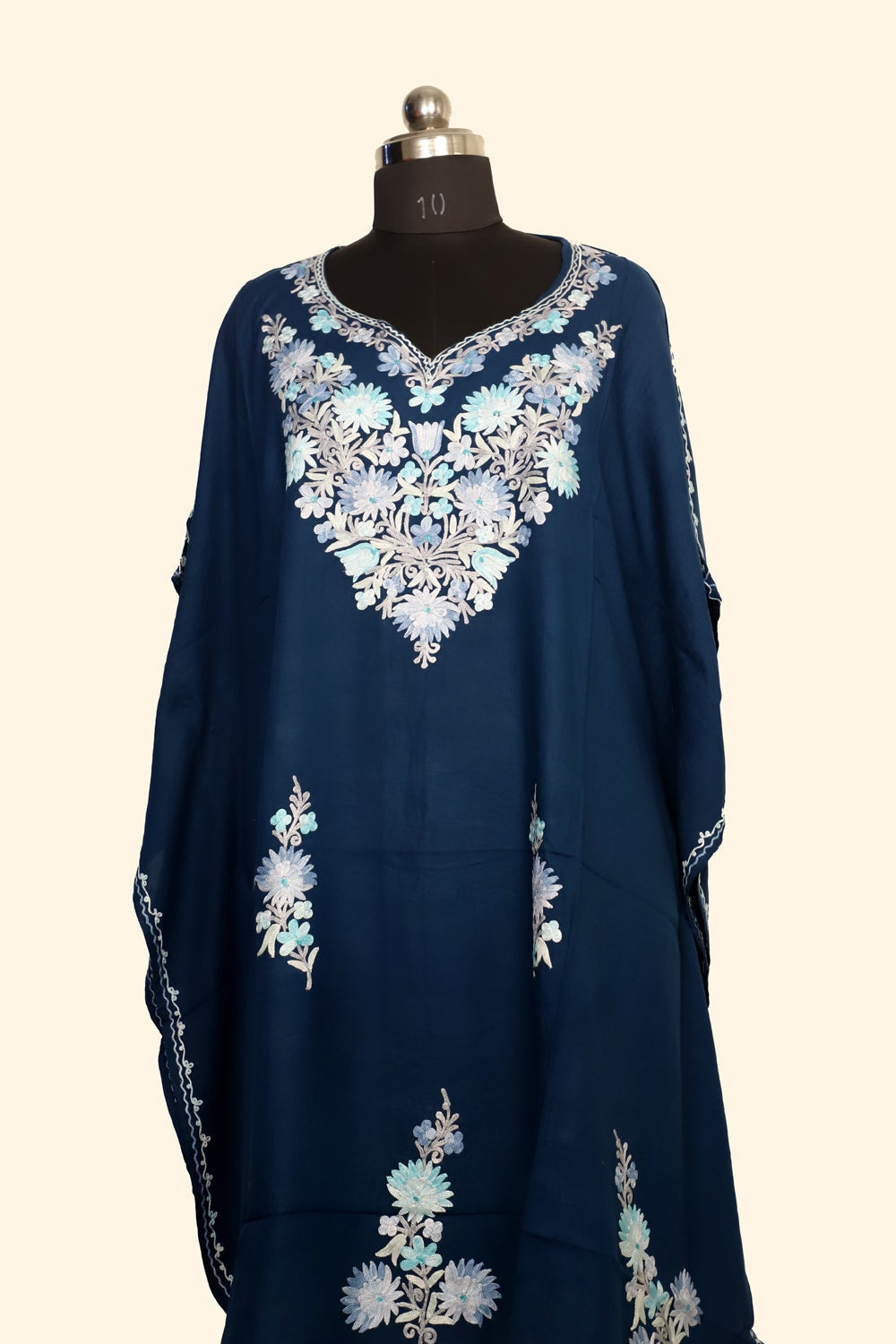 Blue Colour Cotton Kashmiri Aari Work Designer Kaftan