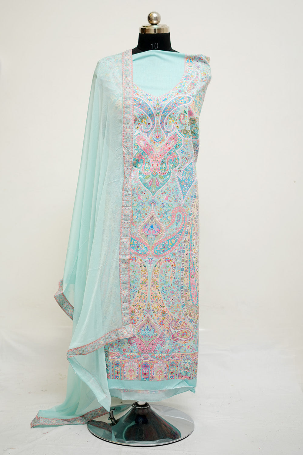 Blue Colour Cotton Pakistani Style Printed Unstitched Suit