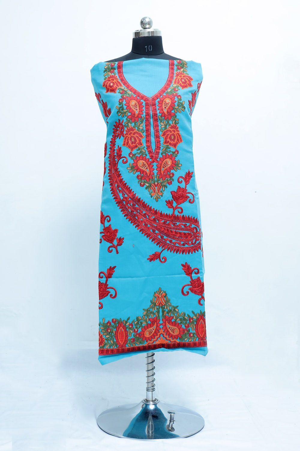 Blue Colour Cotton Suit With Beautiful Kashmiri Embroidery