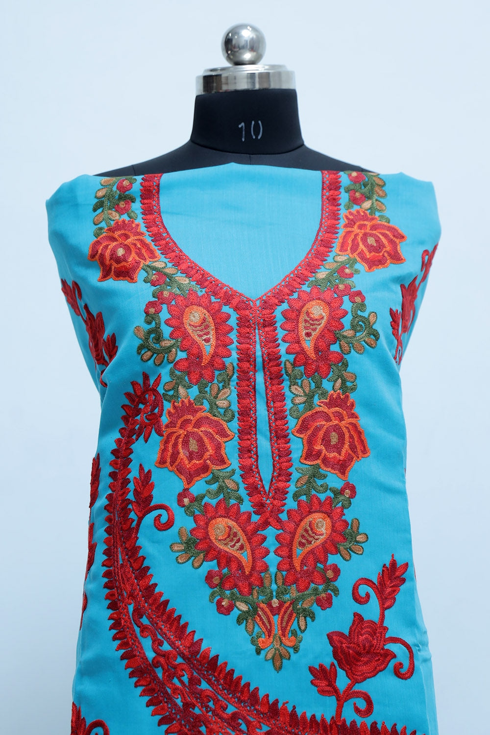 Blue Colour Cotton Suit With Beautiful Kashmiri Embroidery