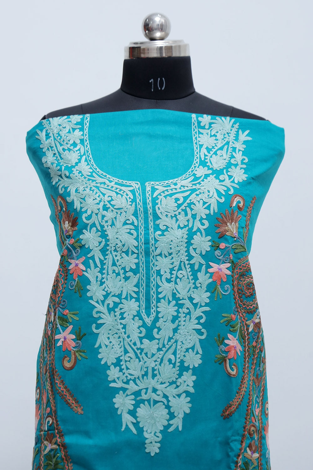 Blue Colour Cotton Suit With Over All Kashmiri Jaal Highly