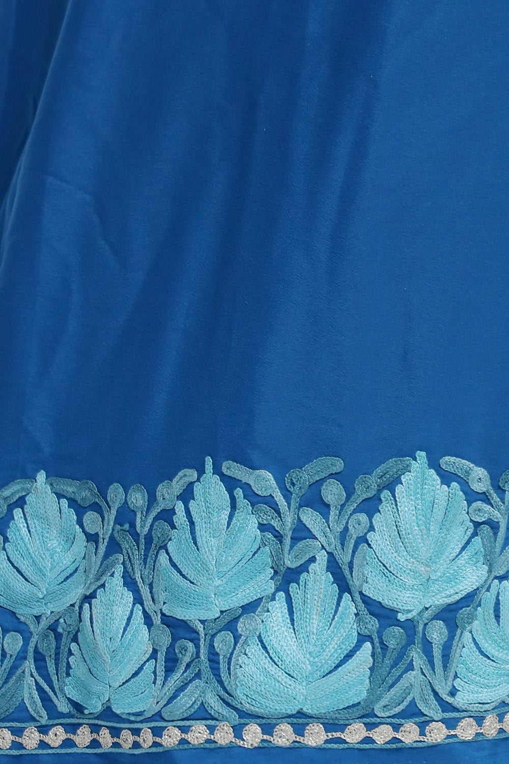 Blue Colour Crepe Saree With Beautiful Multicolour Kashmiri
