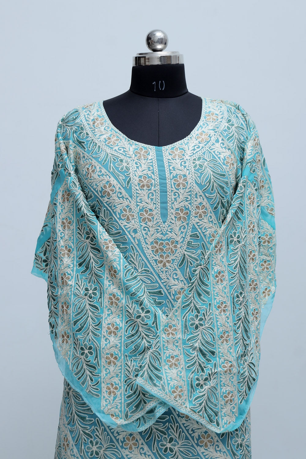 Sky Blue Colour Georgette Semi Stitched Kashmiri Kurti