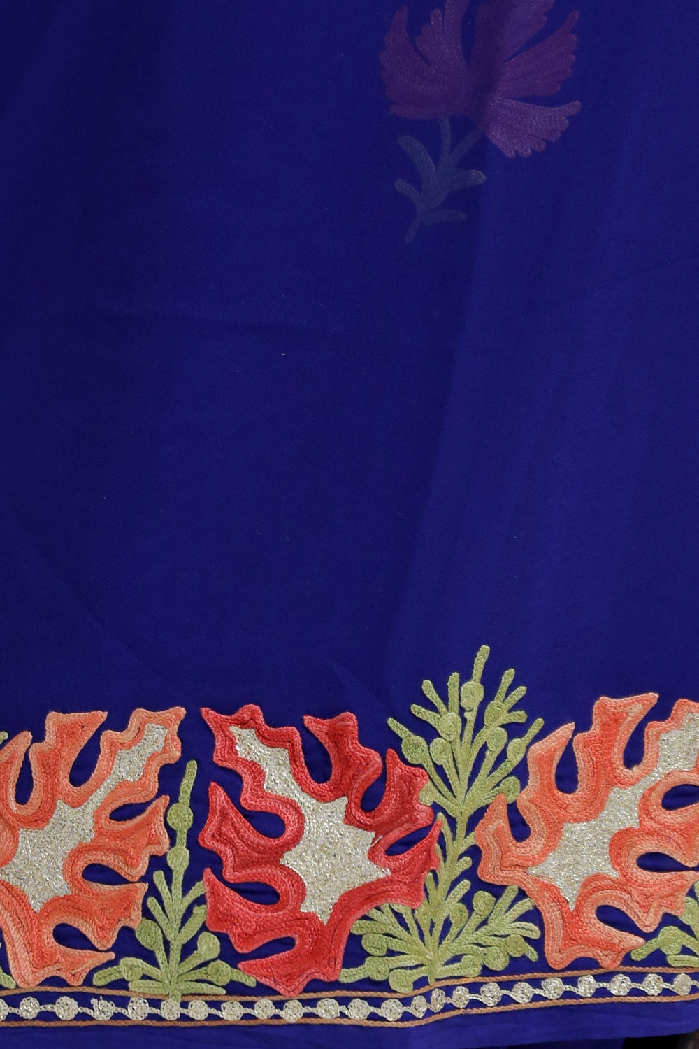 Blue Colour Kashmiri Aari Work Embroidery Saree Enriched