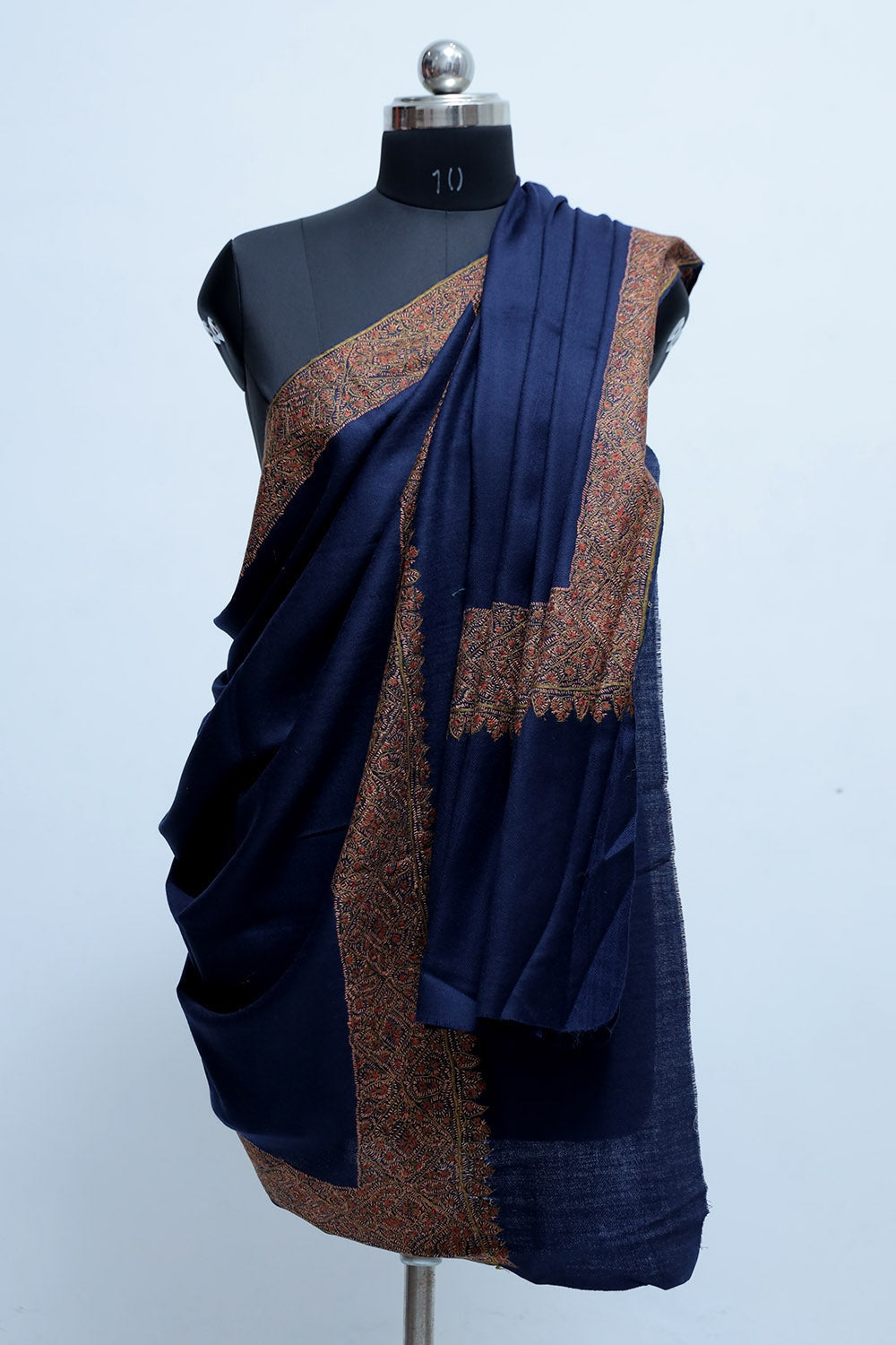 Blue Colour Kashmiri Sozni Shawl Embellished With Designer