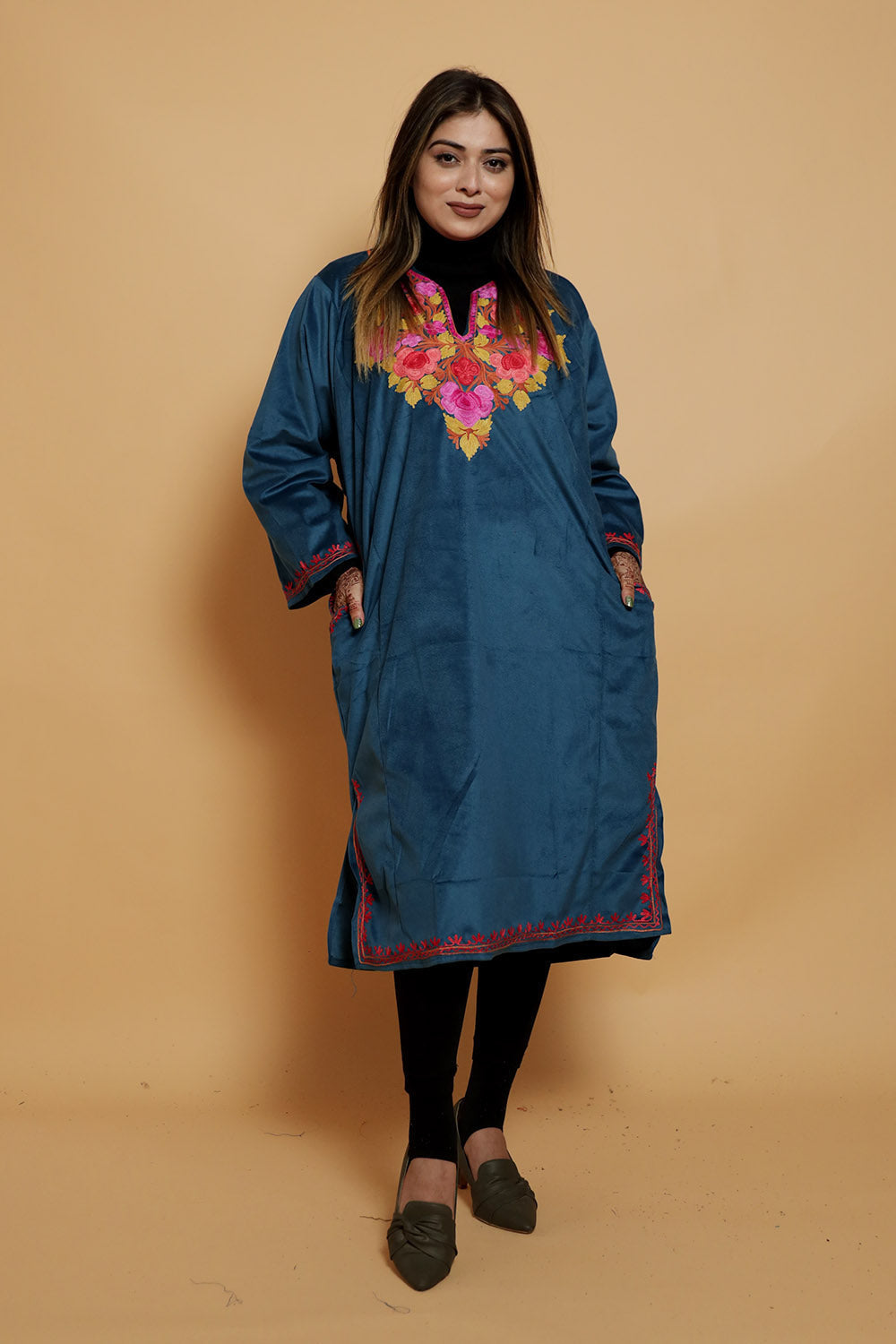 Blue Colour Very Soft Warm And Elegant Suede Velvet Pheran