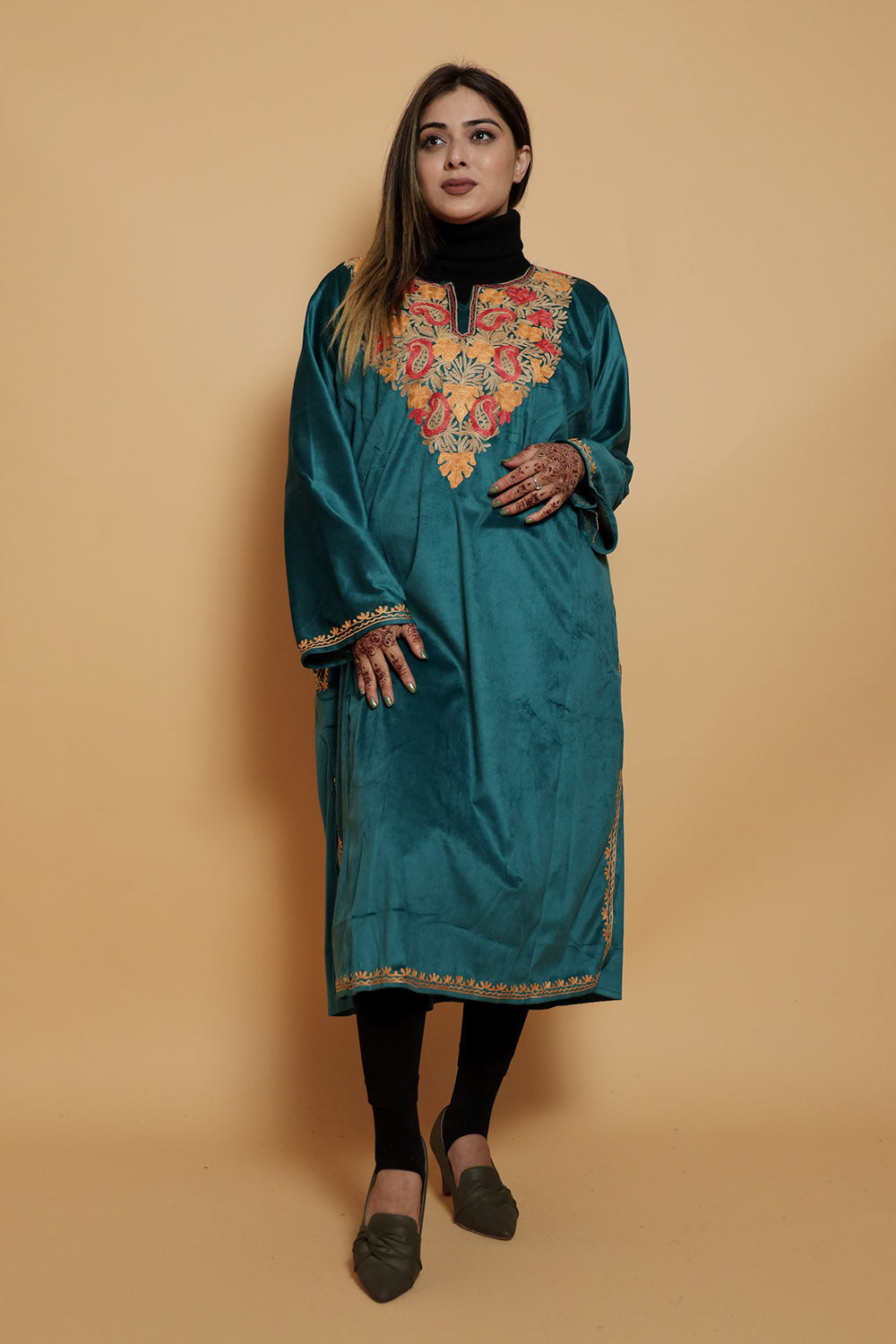 Blue Colour Very Soft Warm And Elegant Suede Velvet Pheran