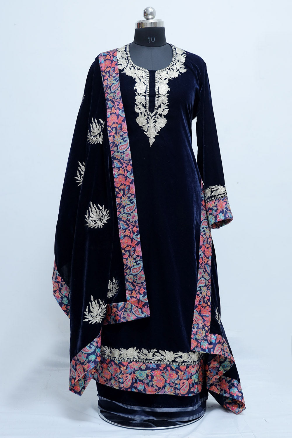 Blue Kashmiri Designer Tilla Embroidered Velvet Suit