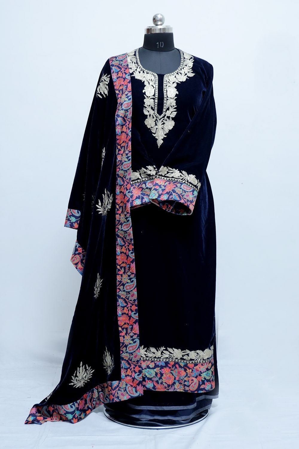 Blue Kashmiri Designer Tilla Embroidered Velvet Suit