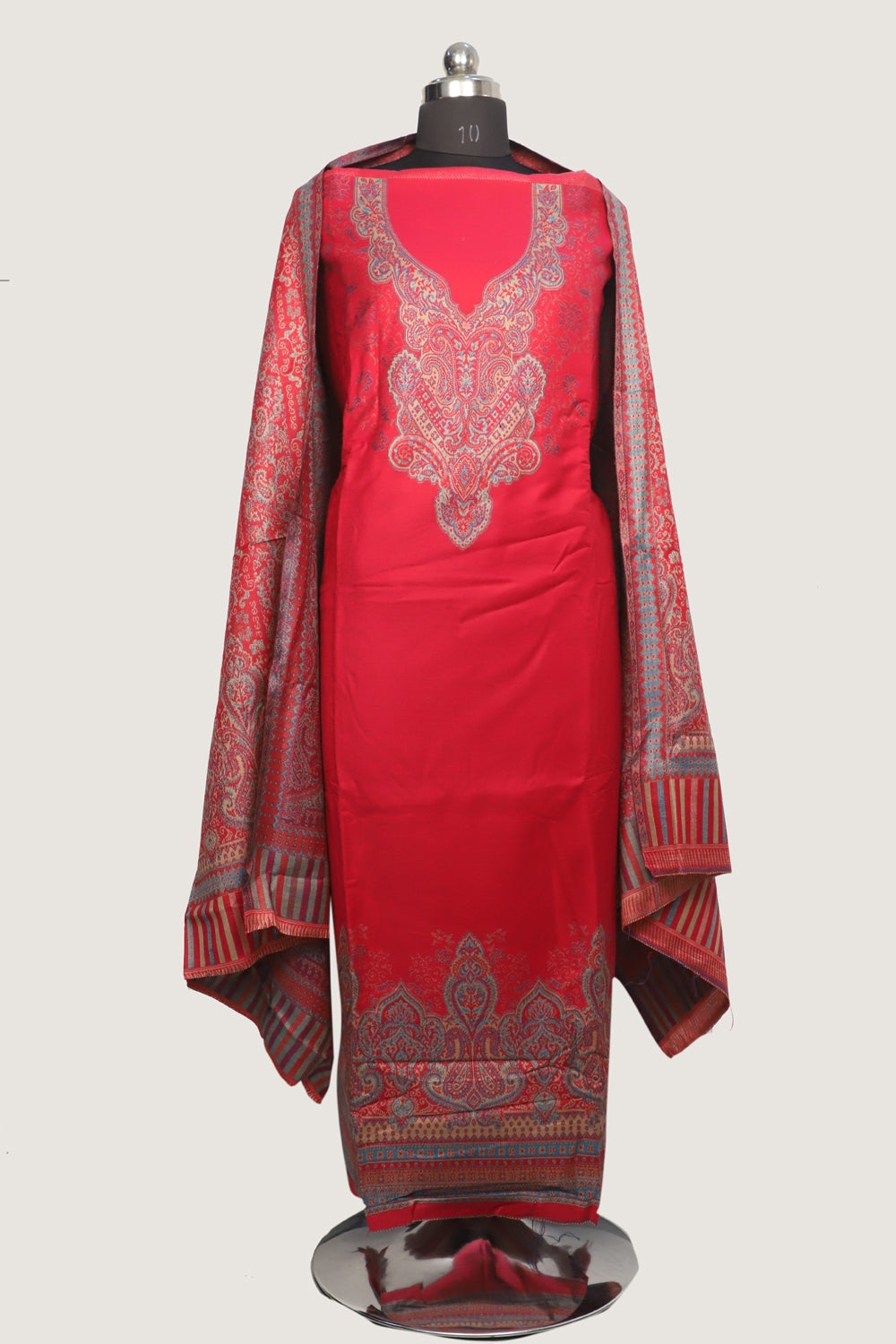 Bright Pink Color Woolen Kashmiri Kani Work Unstitched Suit