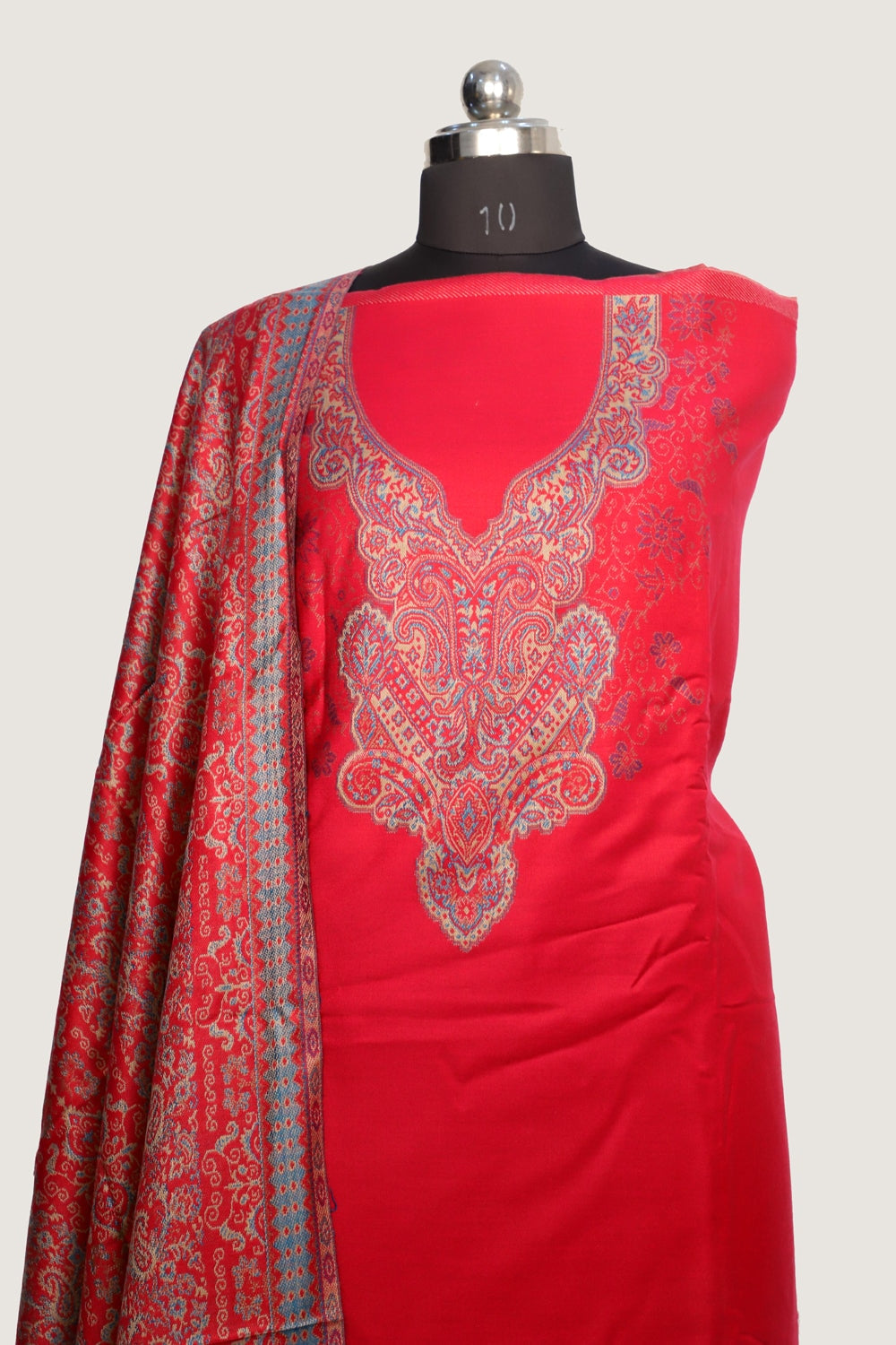 Bright Pink Color Woolen Kashmiri Kani Work Unstitched Suit