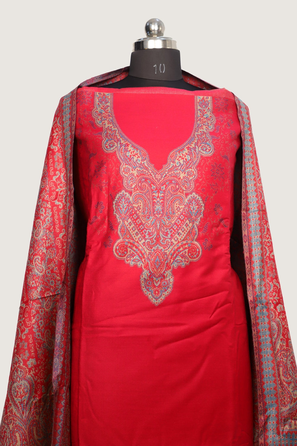 Bright Pink Color Woolen Kashmiri Kani Work Unstitched Suit