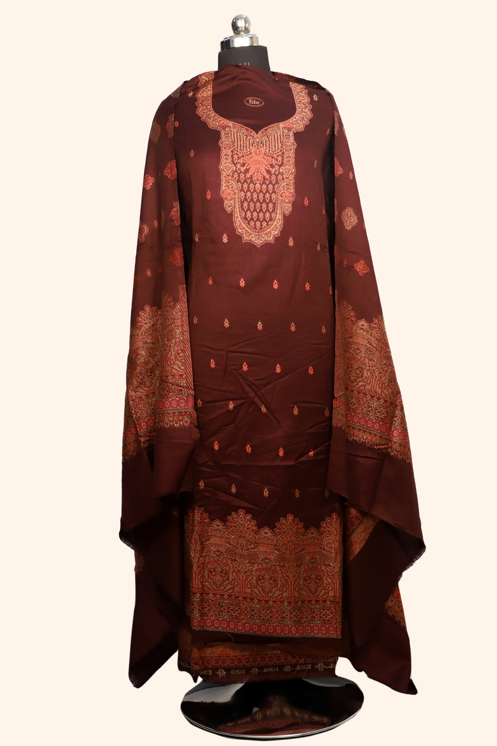 Brown Color Woolen Kashmiri Kani Work Unstitched Suit