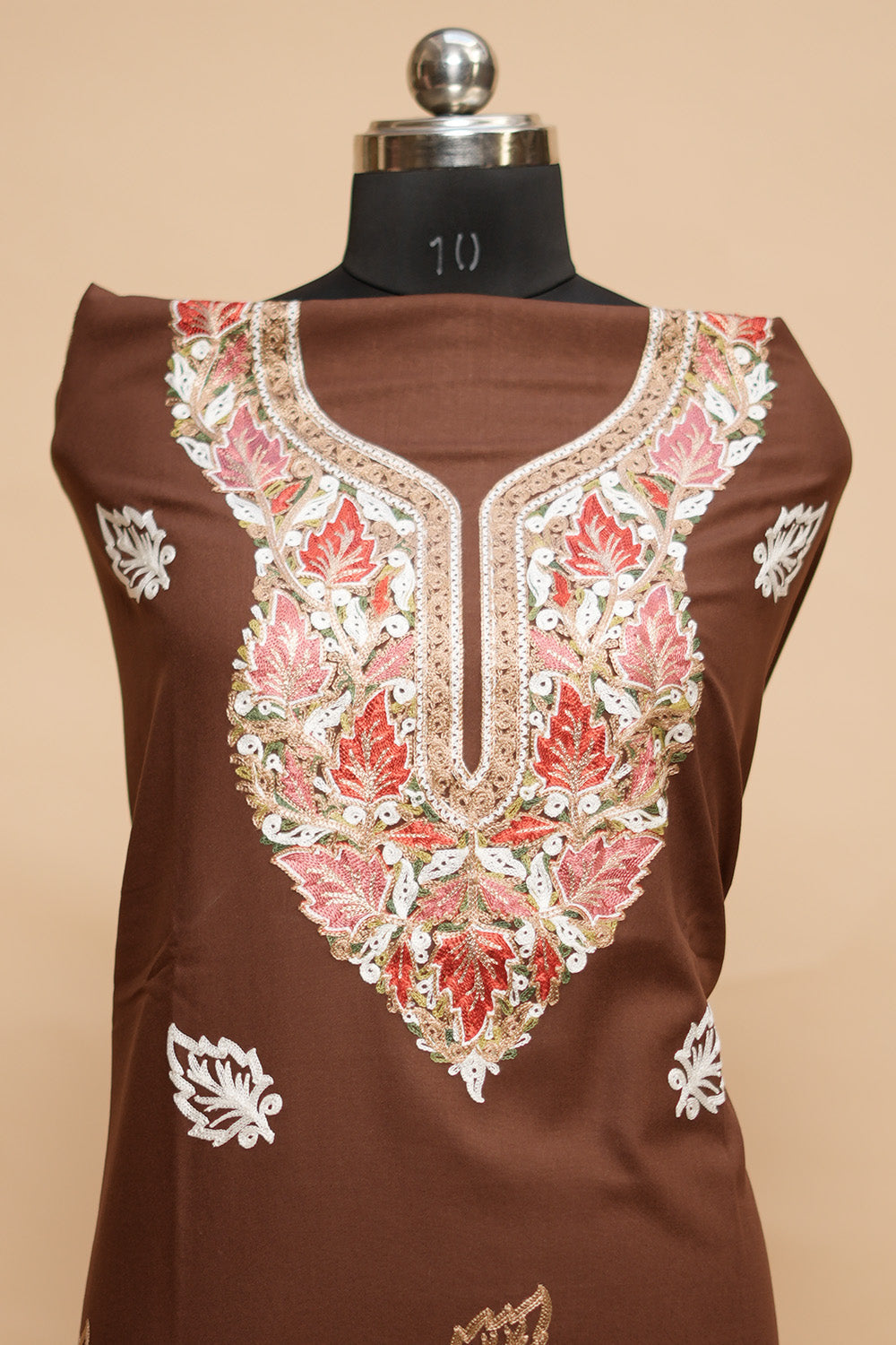 Brown Colour Designer Aari Work Salwar Kameez With Bottom