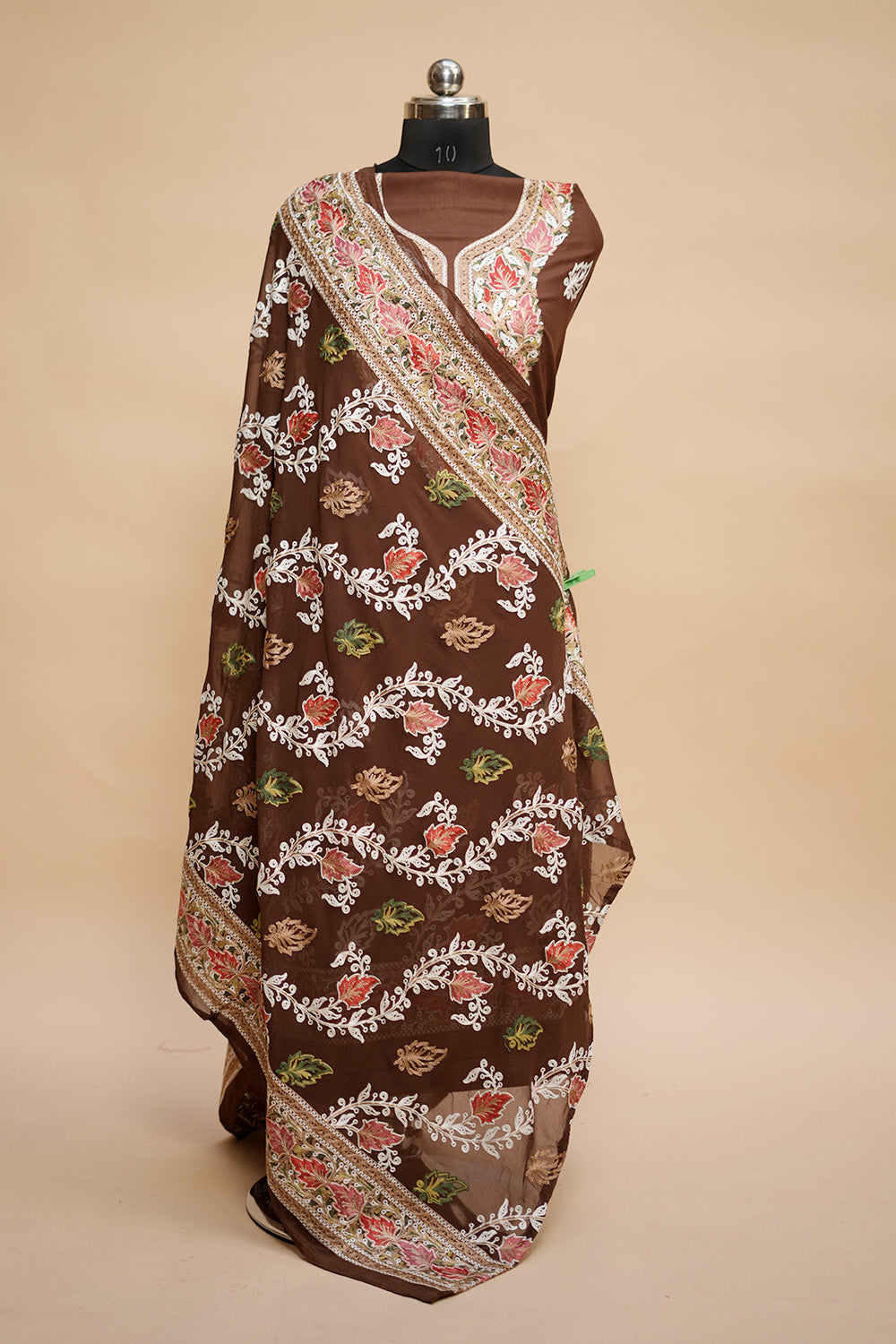 Brown Colour Designer Aari Work Salwar Kameez With Bottom