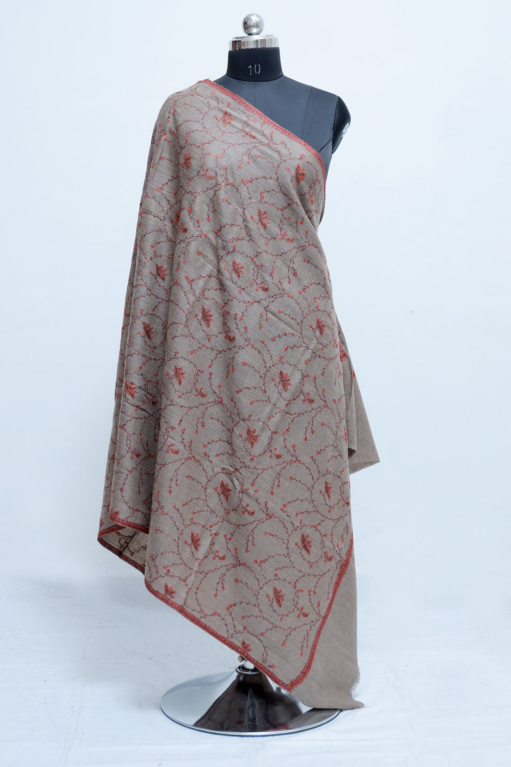Brown Colour Sozni Shawl Crafted With Designer Over All Jaal