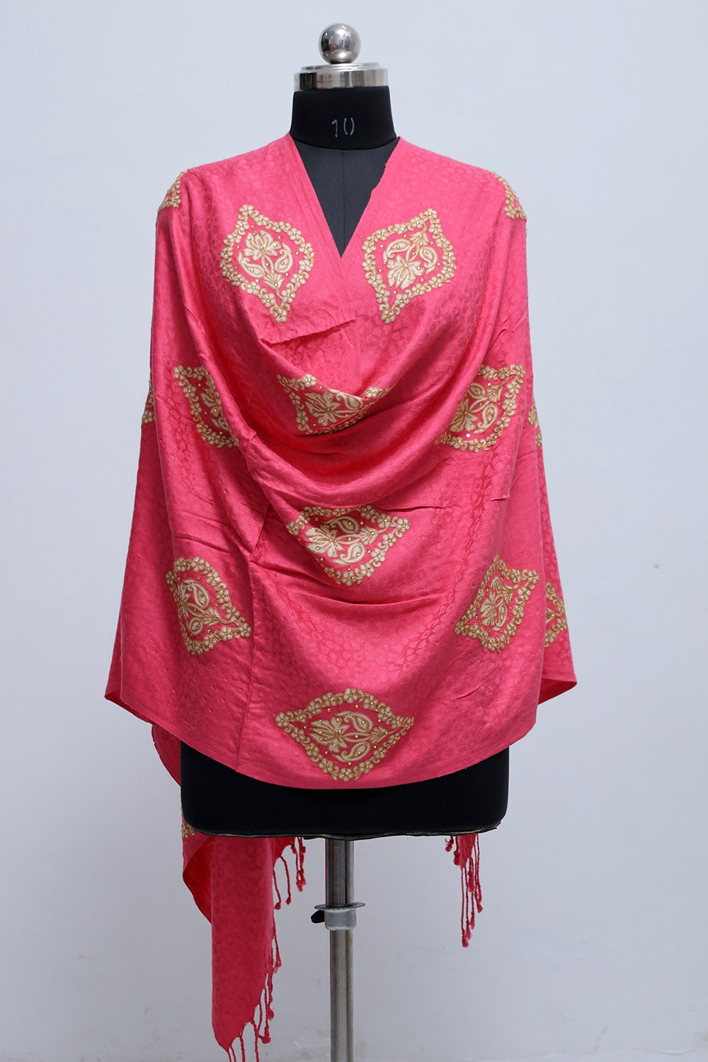 Carrot Colour Stole Enriched With Beautiful Aari Embroidery