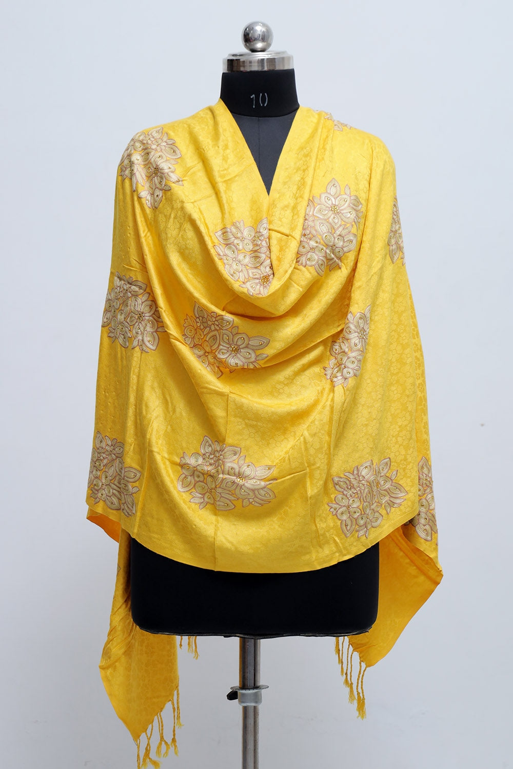 Eye Catching Yellow Colour Stole Enriched With Aari