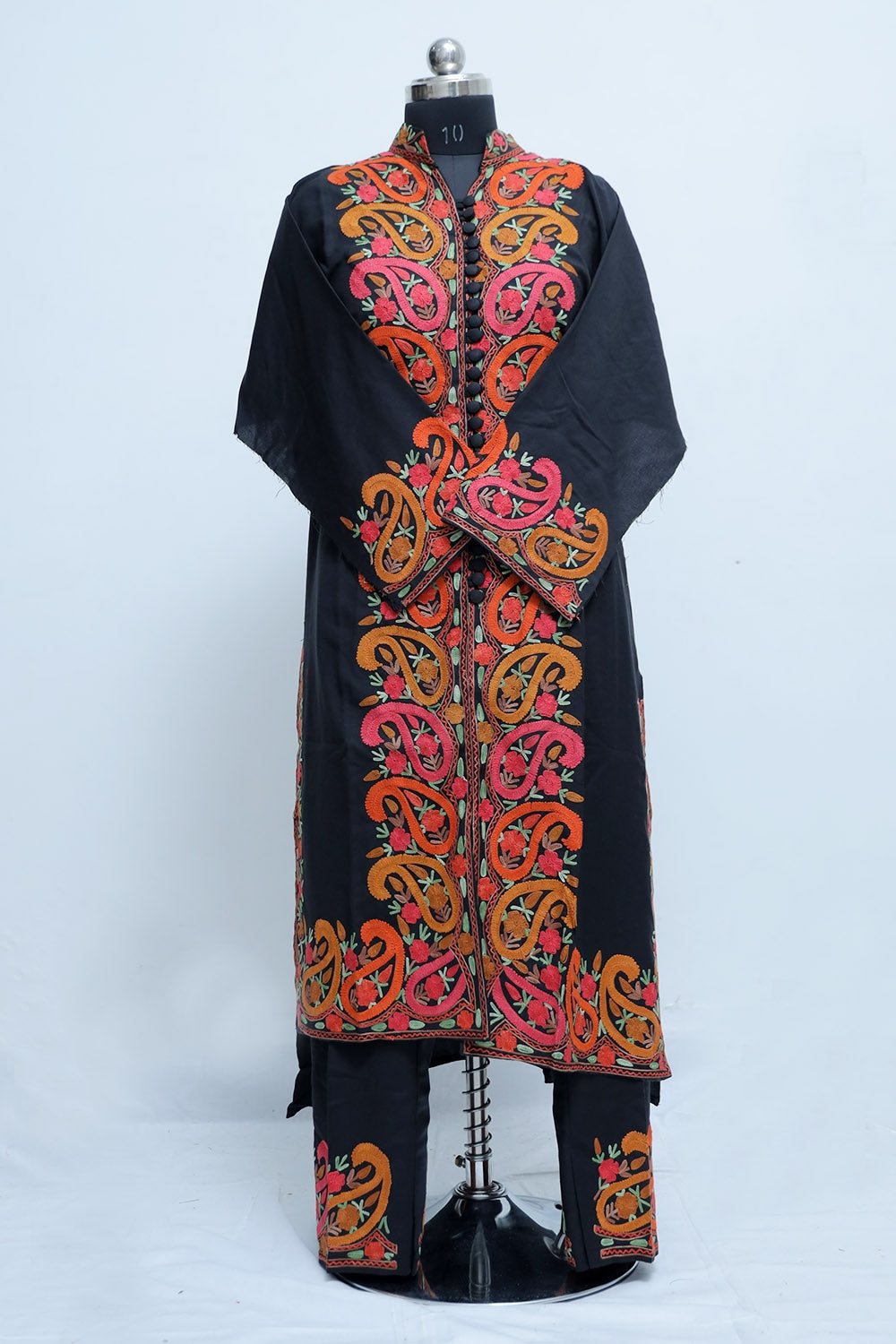 Charcoal Black Kashmiri Designer Embroidered Semi-Stitched