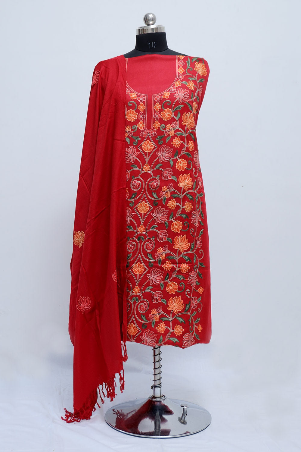 Red Colour Designer Work Embroidered Suit Enriched