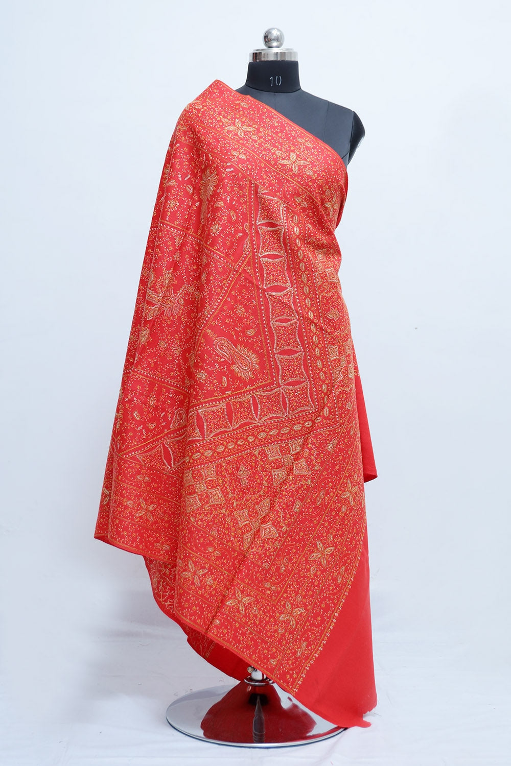 Red Colour Embroidered Sozni Shawl Enriched With Beautiful